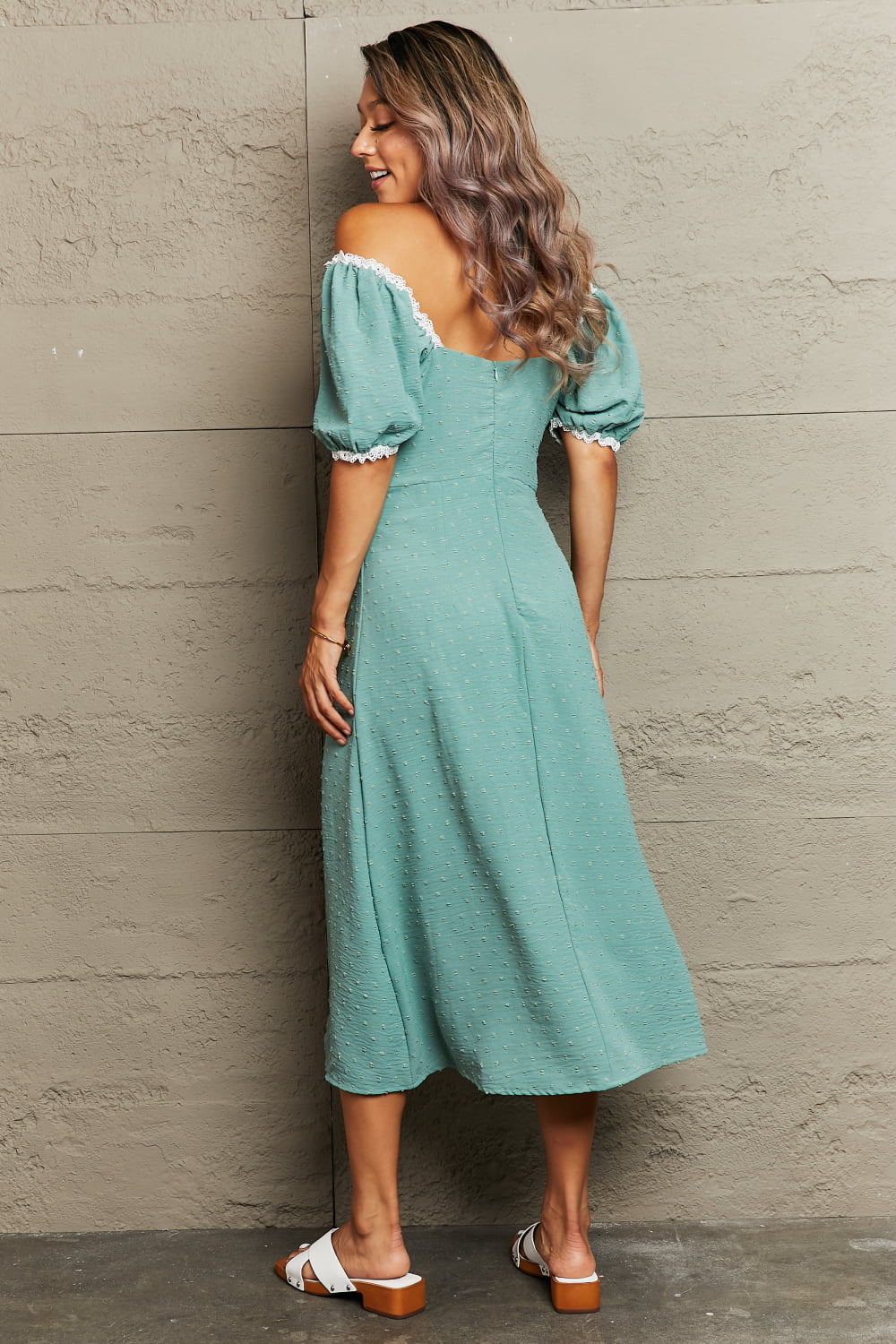 Swiss Dot Slit Off-Shoulder Dress