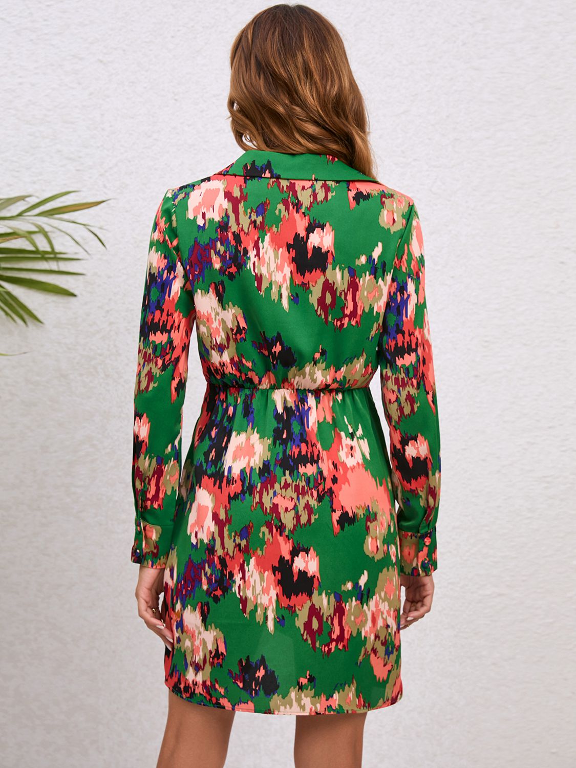 Printed Long Sleeve Tulip Hem Dress